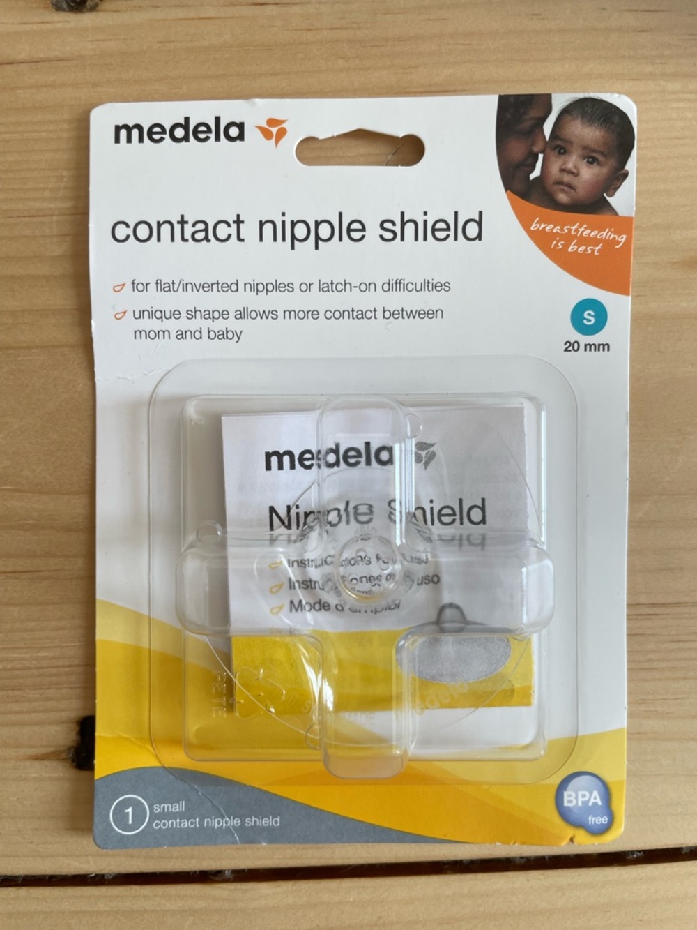 Medela Clear Contact Nipple Shield with Yellow Accent Packaging